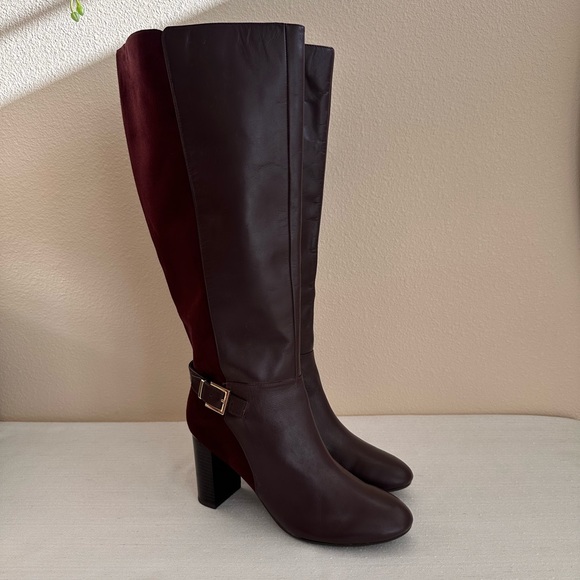 Bandolino Shoes - Bandolino Bilya Wine Suede/Leather Gold Buckle Knee High Boots Women’s 8.5M